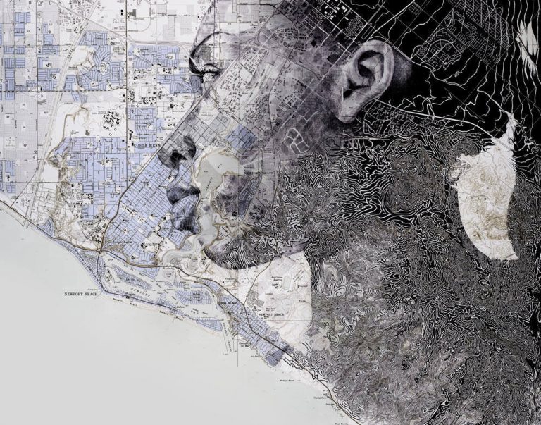 Portraits on the Old Paper Geographical Maps by Ed Fairburn.